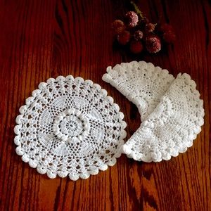 HANDMADE  Crochet Round  Lace Table Doilies Coasters White  Set of 3